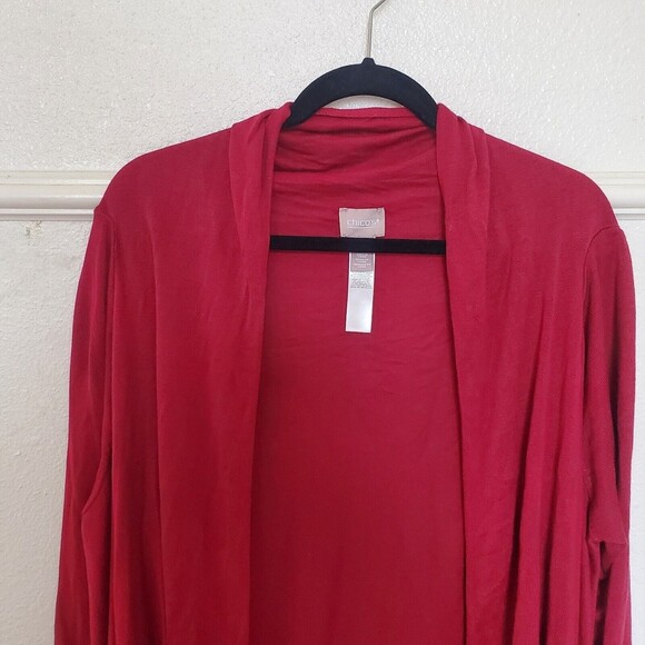 Chicos Open Front Draped Millie Cardigan Sweater Red Maroon XL/16 Size 3 - Picture 6 of 16